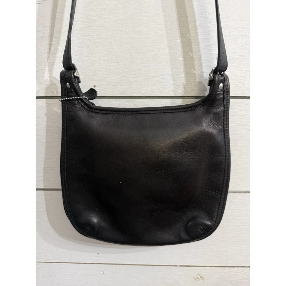 VTG‎ 1991 Coach 9135 Black Leather Slim Hippie Flap Saddle Bag Crossbody Purse